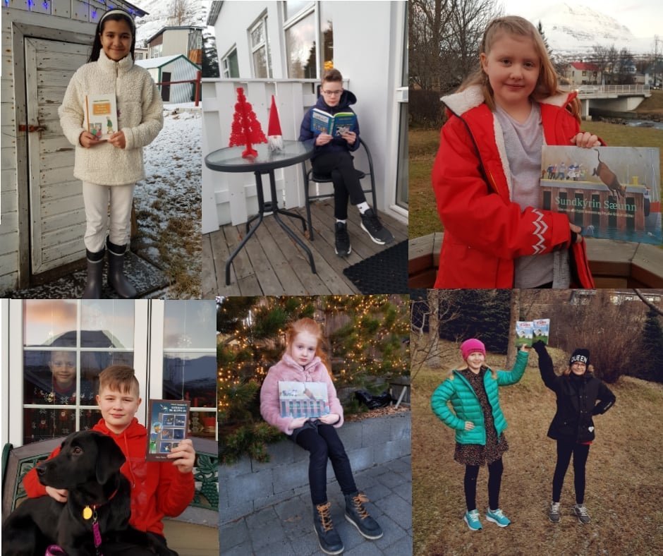 Hér má sjá alla vinningshafna í keppninni. Katrín er í rauðu úlpunni.