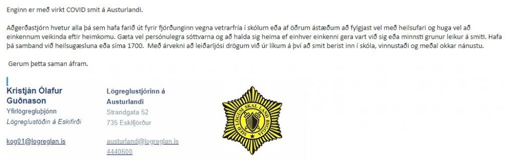 Tilkynning frá lögreglu