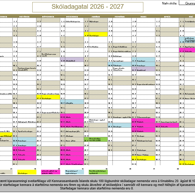 Skóladagatal Grunnskóla Fáskrúðsfjarðar 2026-2027